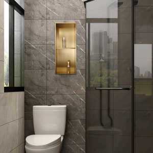 <span class=keywords><strong>Niche</strong></span> de douche en acier inoxydable 304, 30x90x10 CM, plaqué PVD, étagère de douche encastrée à 3 niveaux, pas de <span class=keywords><strong>carrelage</strong></span> nécessaire, <span class=keywords><strong>niche</strong></span> de douche pour salle de bain - Product Image 3