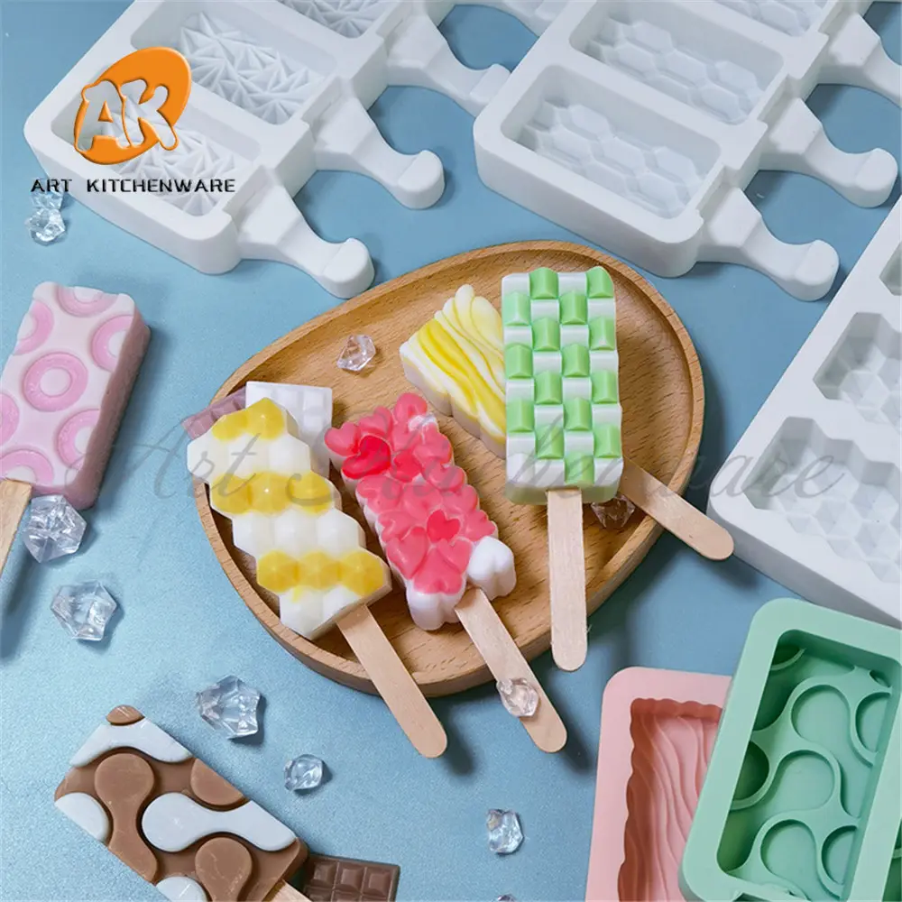 AK Custom Wave Heart 3D Silicone Picolé Ice Cream Mold Silicone Chocolate Moldes para Ice Cream Cake Pops Maker XG-67-74