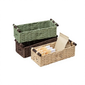 Paniers de rangement rectangulaires tissés avec poignées, en osier naturel, design rustique polyvalent pour l'organisation de la maison - Product Image 4