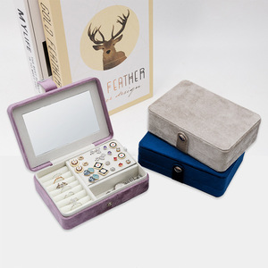 Portable Suede Jewelry Packaging Box Cases Personalised Necklace Travel Jewellery Velvet Jewelry Storage Box with Mirror