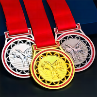 Médaille de marathon sportive 3D personnalisée en alliage de zinc, plaqué or, argent, bronze, impression typographique, technique de moulage, judo