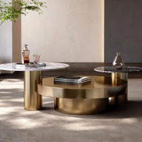Ensemble table centrale moderne de luxe pour salon mobilier design Tables basses rondes en acier inoxydable noir doré avec dessus en pierre