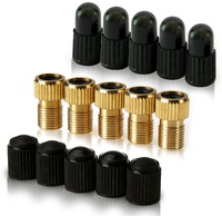 Adaptateur de valve Presta en laiton (lot de 5 + 10 capuchons) - Convertit Presta en Schrader pour tous types de vélos, vélos électriques et trottinettes électriques