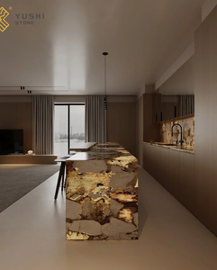 אי מטבח יוקרתי מאבן פטגוניה בהתאמה אישית של YUSHI, משטח עבודה למטבח מאבן קוורציט טבעית שקופה לבית - Product Image 5