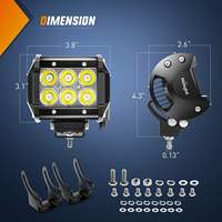 Lampe de travail jaune à double rangée, 18W, 4 pouces, 3030, 6led, spot lumineux pour véhicule tout-terrain, voiture, camion, moto, 4x4