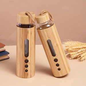 Glass Water Bottle with Bamboo Sleeve 550ml Borosilicate Glass Hot-proof Custom Logo High Quality Promotional Tour Travel