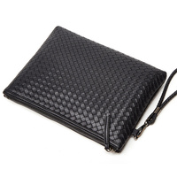 Pochette en Cuir Tressé Homme, Portefeuille Souple Grande Capacité, Sac d'Épaule Business pour Hommes