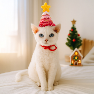 Chapeau de Noël pour chien et chat, mignon, en forme d'arbre de Noël dégradé, en laine, accessoires de fête - Product Image 1