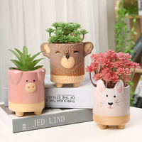 Pot de fleurs en céramique pour succulentes, motif animal mignon, tube droit, fait main, coloré, style dessin animé, pour la vente en gros et comme pot à stylo
