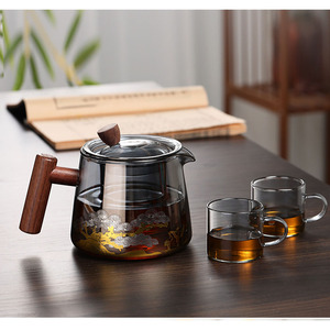 Juego de tetera para el hogar al por mayor, tetera con mango de madera gris humo de alto borosilicato, 500ml, 750ml - Product Image 3