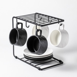 Vente en gros Tasse à cappuccino et soucoupe en céramique texturée noire et blanche givrée pour café - Product Image 3