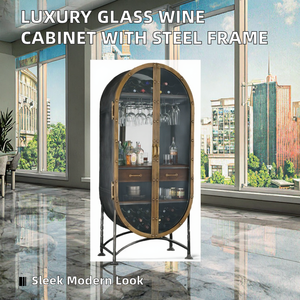 Mueble de Madera Maciza de Estilo Retro Italiano de Lujo, Vitrina para Vinos con Acero Inoxidable, Mueble de Pared Simple para el Hogar - Product Image 2