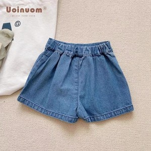 Culottes in denim <span class=keywords><strong>di</strong></span> cotone per bambine, Collezione Primavera Estate 2026, Stile coreano, <span class=keywords><strong>Pantaloncini</strong></span> a gonna per bambini, Carini, Casual, Stile occidentale, Tinta unita - Product Image 2
