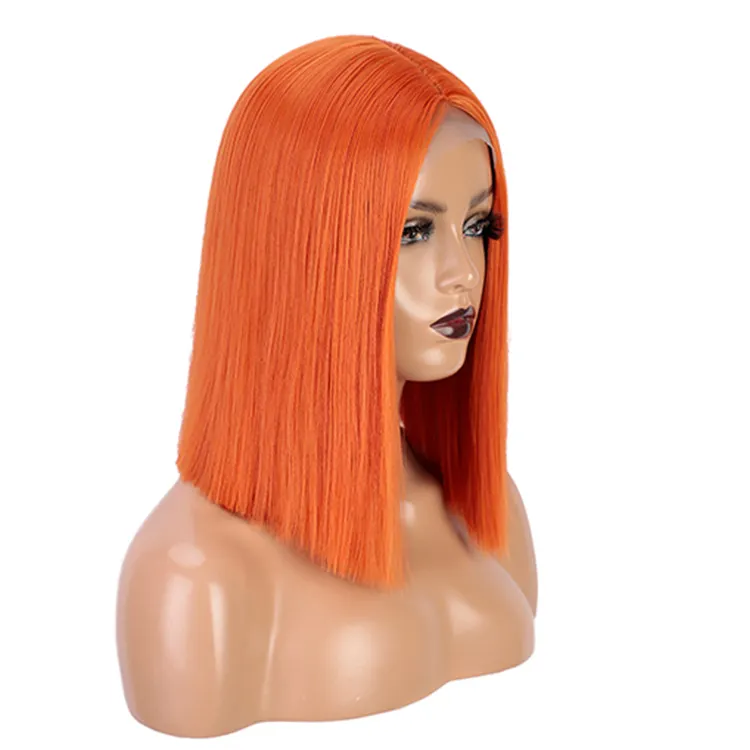 Short Straight Bob Synthetic Wigs for Women Orange Color Middle Part Blonde Black Brown Red Pink Cosplay Hairs