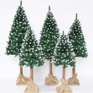 Arbre de Noël artificiel directement du fabricant, en PVC, peint à la main, blanc, avec tronc en bois pointu et base en toile de jute, pour les fêtes de Noël - Product Image 1