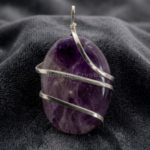 Amethyst Oval Pendant with Silver Plated Wire <b>Wrap</b> Classic Style Solitaire Charm Unisex <b>Gift</b> <b>Wedding</b> Jewelry - Product Image 3