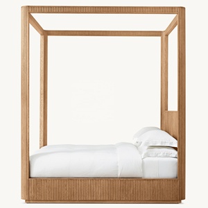 Lit <span class=keywords><strong>à</strong></span> baldaquin Grand Moderne en Chêne Américain, Taille Personnalisable, Cadre en Bois Cannelé <span class=keywords><strong>à</strong></span> Quatre Poteaux, Ensemble de Lit King Size Artisanal de Luxe en Bois Nervuré - Product Image 2