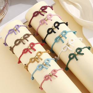 Nouveau <span class=keywords><strong>Bracelet</strong></span> en Corde Tressée Coloré avec Nœud Papillon 2026, Cordon Coulissant Ajustable, <span class=keywords><strong>Bracelet</strong></span> Tissé à la Main, Bijou Empilable pour Femme - Product Image 1