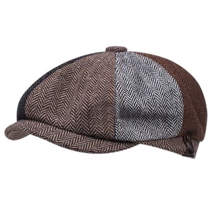 New patchwork <b>beret</b> autumn and winter British classic retro <b>hat</b> men's artistic and fashionable versatile octagonal <b>hat</b> - Product Image 3