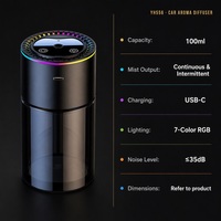Diffuseur d'arômes pour voiture, humidificateur 180 ml, USB-C, lumière RGB 7 couleurs, double mode de diffusion de brume, parfum d'air pour véhicule