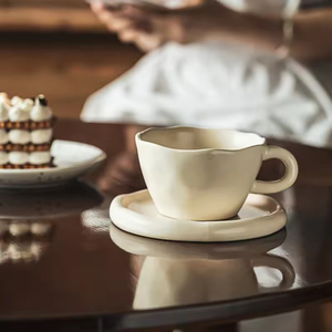 ชุดแก้วเซรามิกสไตล์เรโทรพร้อมจานรอง 300 มล. แก้วกาแฟชาแบบยั่งยืน สำหรับใช้ในบ้าน สำนักงาน และเป็นของขวัญ - Product Image 2
