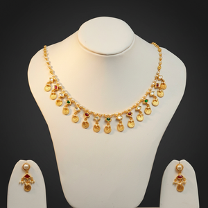 22K Gold Pearl Kundan <b>Necklace</b> Set with <b>Ruby</b> Emerald Stones Traditional Indian Bridal Jewelry with Matching Earrings - Product Image 1