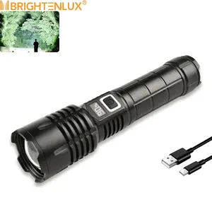 Siêu sáng 10000 cao lumen Zoom kim loại đèn pin mạnh mẽ Torch ánh sáng đèn pin USB-C dài phạm vi dẫn đèn pin có thể sạc lại