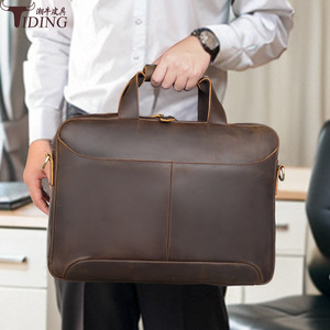 Tiding Genuine Leather Laptop Bag 15.6 Inch Business Shoulder <b>Briefcase</b> Men Dark Brown Durable - Product Image 2