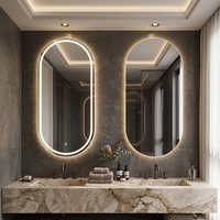Miroir de salle de bain LED ovale moderne en forme de capsule, sans cadre, rétroéclairé, intelligent, anti-buée, avec variateur tactile pour hôtel et décoration intérieure