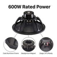 Haut-parleur professionnel de médiums et de basses au néodyme de 15 pouces, 600W AES, bobine vocale de 3,5 pouces, haute sensibilité 98dB pour systèmes Line Array et moniteurs de scène