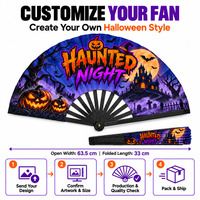Éventail pliant personnalisé avec logo Haunted Night, 33 cm (13 pouces), en bois, plastique, bambou, pour séance photo d'Halloween, avec logo sur mesure