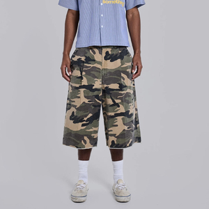 Shorts Bermuda Homme en Coton Épais Ripstop Camouflage, Plissés en Toile à Bords Bruts, Décontractés avec Braguette Boutonnée - Product Image 3