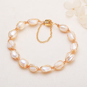 Zhuji Danshui Handmade Women's True <b>Pearl</b> <b>Bracelet</b> Copper <b>Gold</b> Plated Weaving Winding Magnetic Buckle Baroque Style Wholesale - Product Image 4