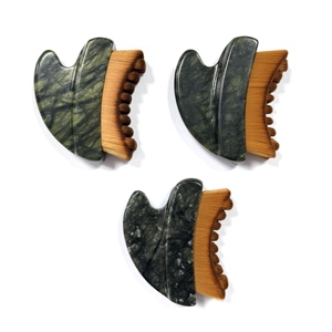 Cepillo de Masaje Facial Linfático de Jade Verde con Cerdas, Herramienta de Drenaje de Puntos de Acupuntura Gua Sha - Product Image 3