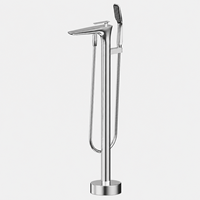 Système de douche moderne autoportant en cuivre finition chromée avec cartouche céramique et pommeau de douche pluie pour salle de bain – Vente directe usine
