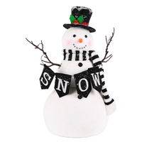 Poupée Bonhomme de Neige Classique en Chapeau Haut-de-forme Noir avec Bannière Drapeau NEIGE pour Décoration de Bienvenue des Fêtes d'Hiver – Vente en Gros