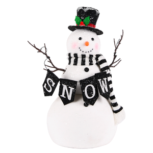 Muñeco de Nieve Clásico con Sombrero de Copa Negro y Bandera de Nieve para Decoración de Bienvenida en Invierno, Venta al por Mayor - Product Image 1