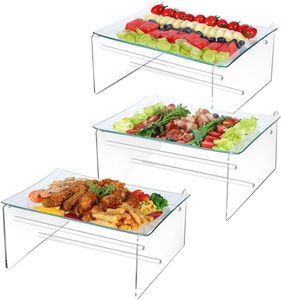 3 confezioni vassoio da portata <span class=keywords><strong>in</strong></span> <span class=keywords><strong>vetro</strong></span> con supporto <span class=keywords><strong>in</strong></span> acrilico, grandi alzate per cibo per tavolo da Buffet, piatto di Catering per feste - Product Image 1