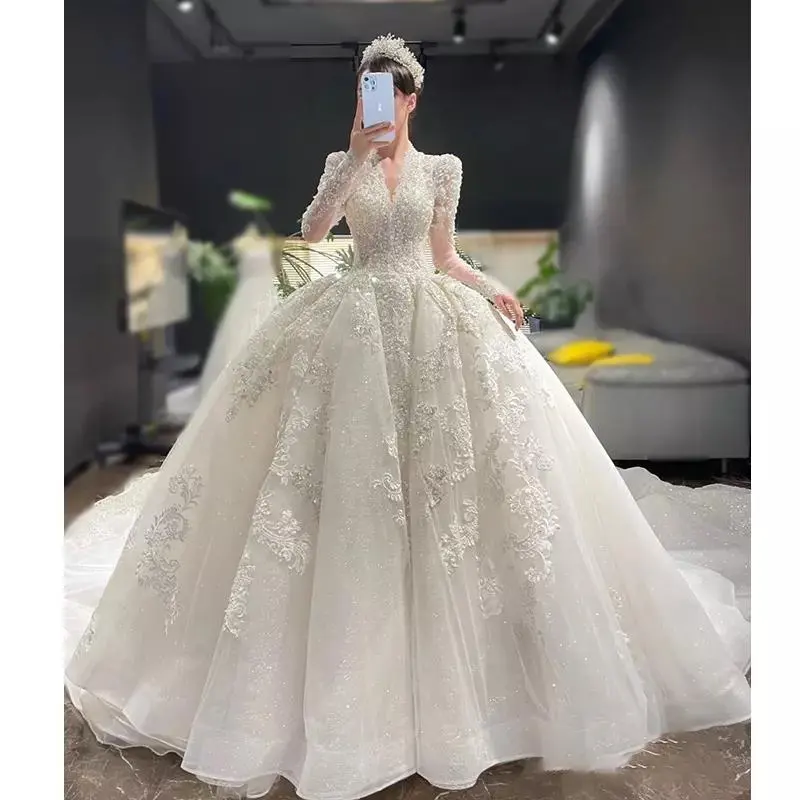 2024 New Wedding Dress Couture High Quality Sequined Beading Handmade Long Trailing Luxury Elegant Wedding Dresses