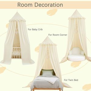 Voilage de lit pour enfants ivoire avec volants et attrape-rêves, idéal pour coin lecture ou tente de jeu, pour lit bébé ou lit double - Product Image 2