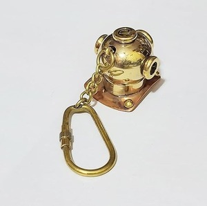 Vintage Miniature Brass Diving Helmet Keychain Alloy Nautical Collectible and Accessory with Offset Printing - Product Image 5