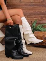 Bottes hautes imperméables en PU vegan pour femme, collection automne-hiver, à plateforme, bout pointu, talon bloc épais, style western, vente en gros, OEM ODM