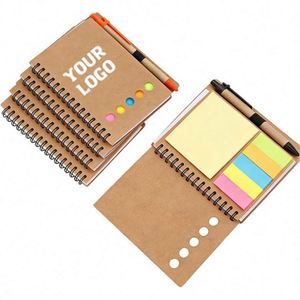 Memo Flag Kraft Paper Mini Small Notebook <b>Notepads</b> With Pen and Sticky Notes Custom Promotional Gifts - Product Image 1