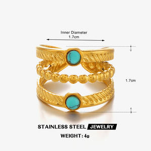 Anillos Ajustables de Piedra Ojo de Tigre Turquesa Retro de Moda para Mujer, Anillo de Boda Multicapa de Acero Inoxidable Personalizado Simple - Product Image 6