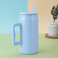 Grande capacité 50oz double paroi en acier inoxydable 304 poignée portable isolée sous vide tasse de voiture gobelet tasse avec poignée et paille