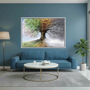 Four Seasons Tree <b>Canvas</b> Print: Modern Wall Art Decor,WHITE <b>FRAMED</b> <b>CANVAS</b> - Product Image 3