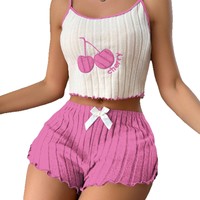 Setelan Piyama Wanita Model Camisole Bordir Kasual Modis dan Nyaman, Laris Manis