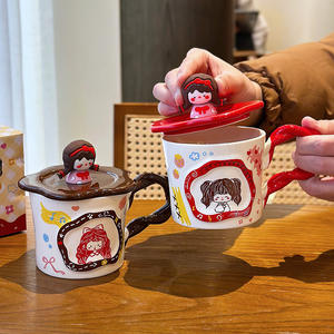 Taza de cerámica Zuo Mu con tapa y asa, resistente al calor, pintada a mano para el té de la tarde, regalo personal, uso doméstico - Product Image 1