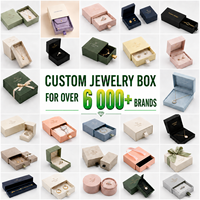 Boîte à bijoux de luxe avec logo personnalisé, boîte cadeau rigide avec tiroir, insert en velours noir pour collier, boucles d'oreilles, broche