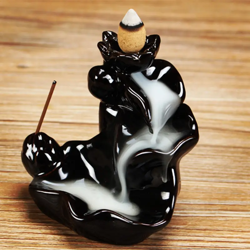 Cadeau promotionnel Lotus fumée cascade reflux brûleur d'encens arabe encensoir en céramique avec cônes porte-bâton d'encens brûleur